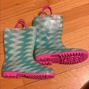 Kids Glittery Aqua and Pink Rain Boots